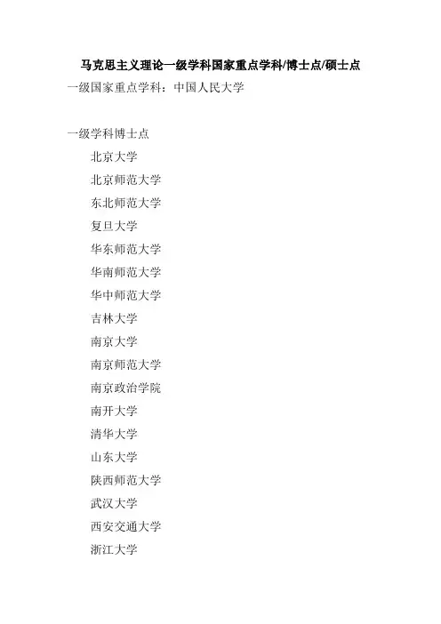 马克思主义理论一级学科国家重点学科博士点硕士点