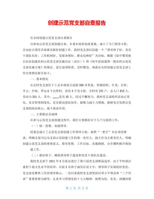 创建示范党支部自查报告