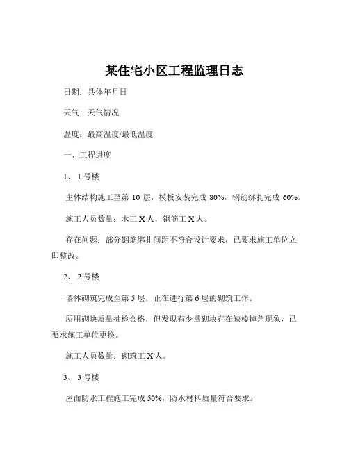 某住宅小区工程监理日志