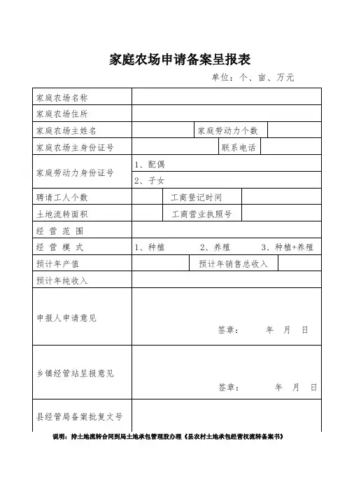 家庭农场申请备案登记表1