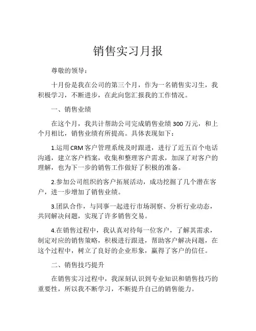 销售实习月报(精选10篇)