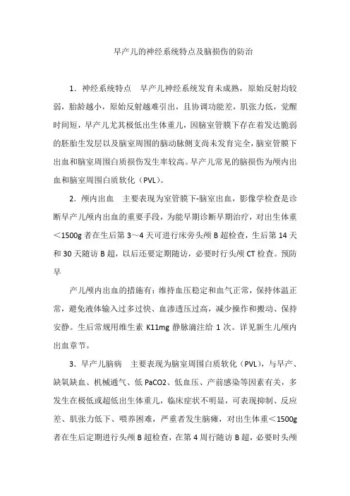 早产儿的神经系统特点及脑损伤的防治