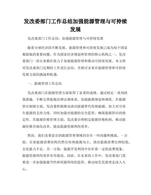 发改委部门工作总结加强能源管理与可持续发展