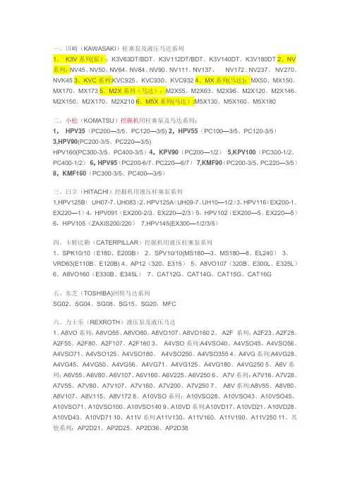 各种品牌挖掘机液压泵配置表