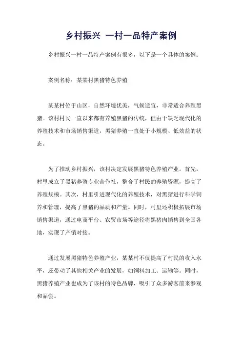 乡村振兴 一村一品特产案例