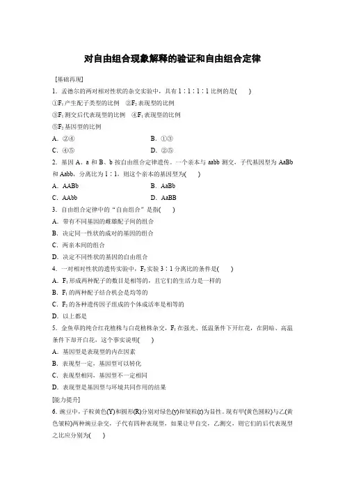 课时作业6：1.2.2 对自由组合现象解释的验证和自由组合定律