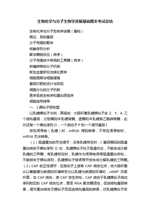 生物化学与分子生物学进展基础期末考试总结