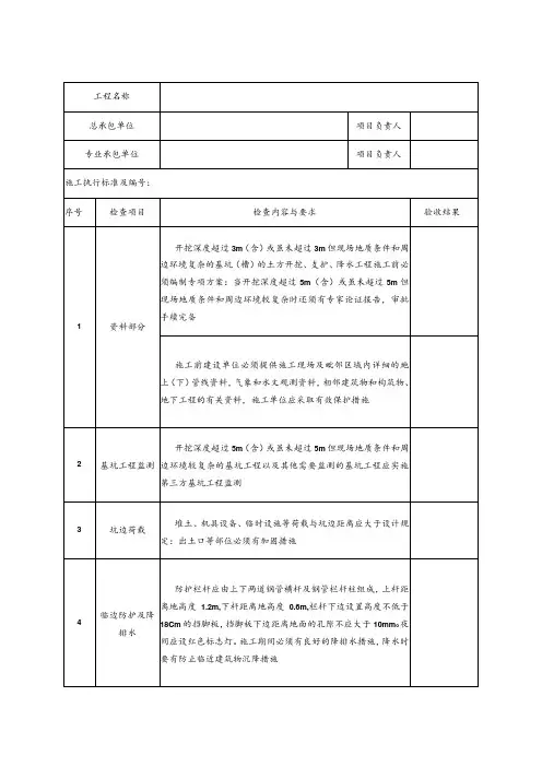 基坑支护、开挖及降水工程验收表模板