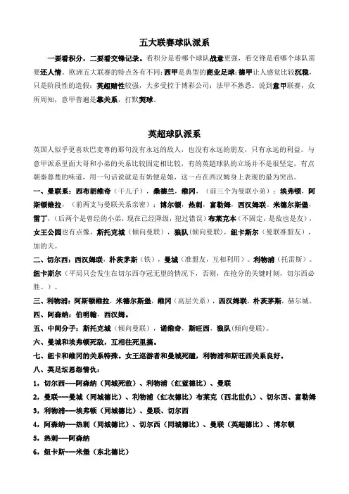 五大联赛派系-球队派系