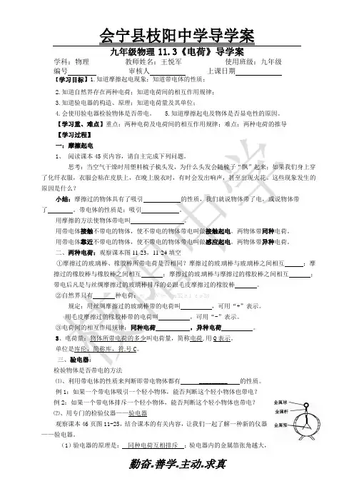 11.3《电荷》 导学案
