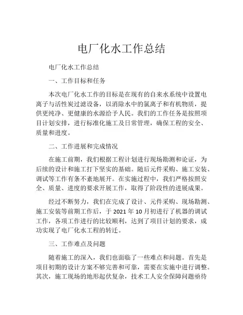 电厂化水工作总结