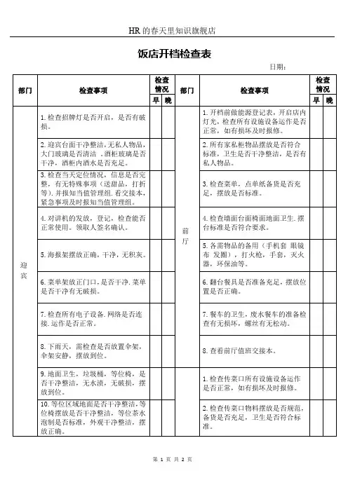饭店开档检查表