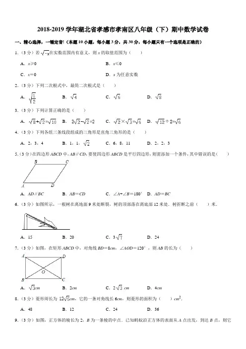 2018-2019学年湖北省孝感市孝南区八年级(下)期中数学试卷