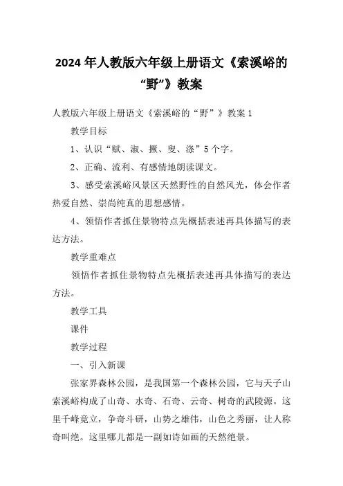 2024年人教版六年级上册语文《索溪峪的“野”》教案