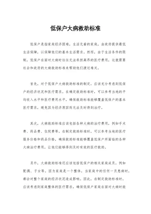 低保户大病救助标准