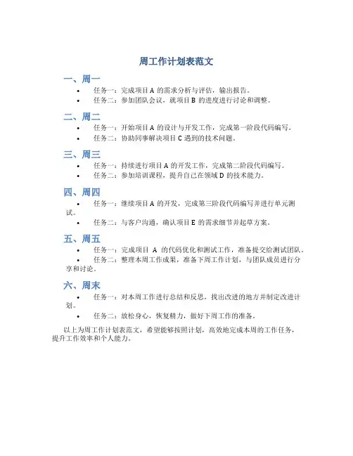 周工作计划表范文