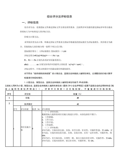 综合评分法评标信息