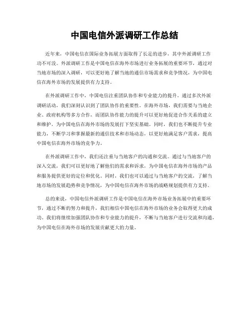 中国电信外派调研工作总结