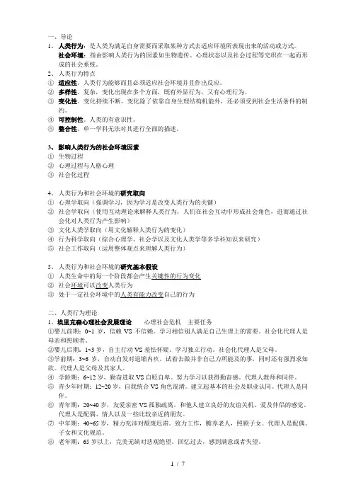 人类行为与社会环境期末重点考点