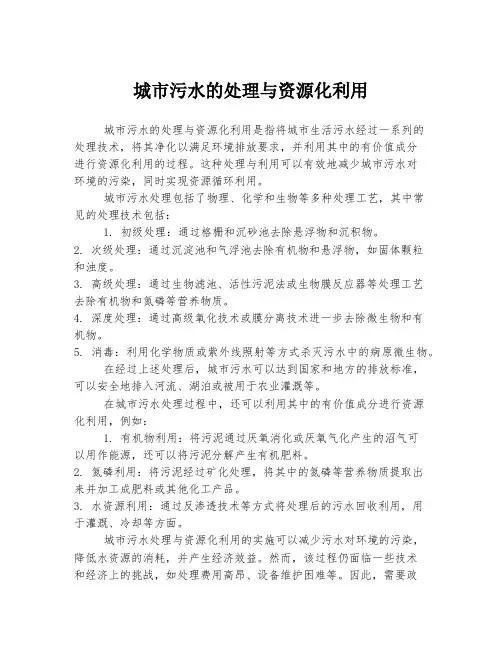 城市污水的处理与资源化利用