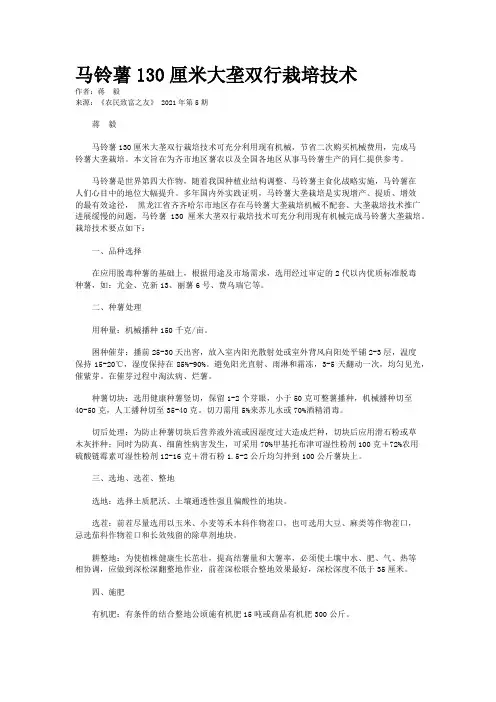 马铃薯130厘米大垄双行栽培技术