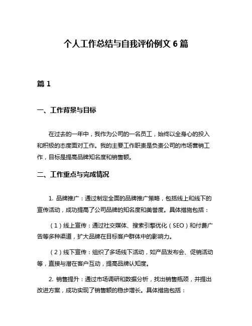 个人工作总结与自我评价例文6篇