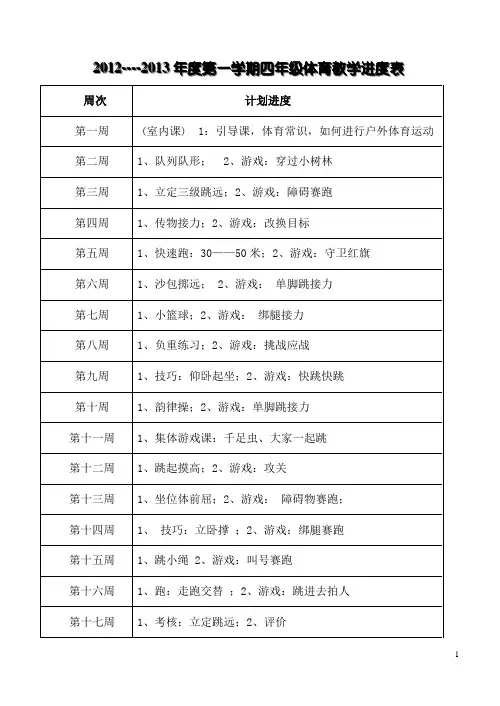 小学四年级体育计划和教案