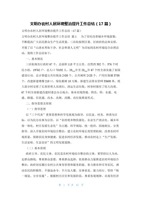 文明办农村人居环境整治提升工作总结(17篇)