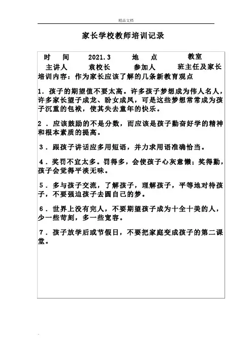 家长学校教师培训记录模板
