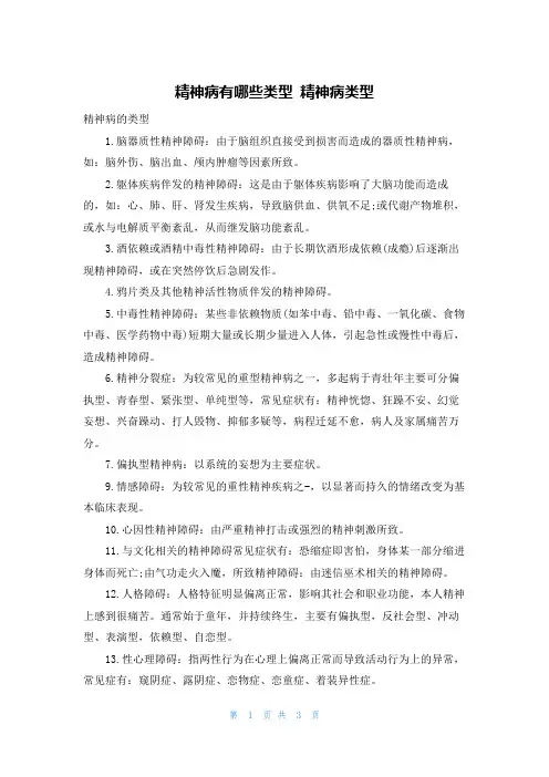 精神病有哪些类型 精神病类型