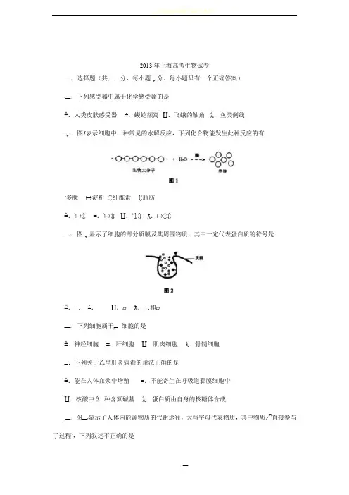 2013上海高考生物试卷及答案