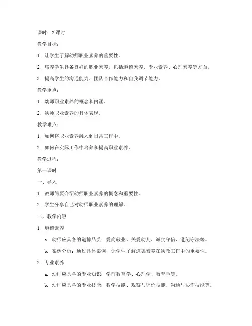 幼师职业素养教案模板范文
