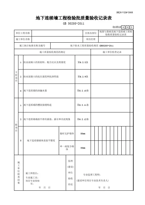 地下连续墙工程检验批质量验收记录表