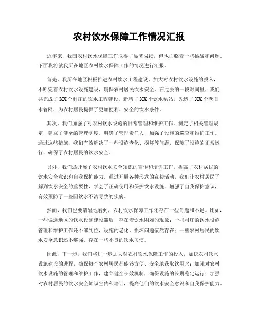 农村饮水保障工作情况汇报