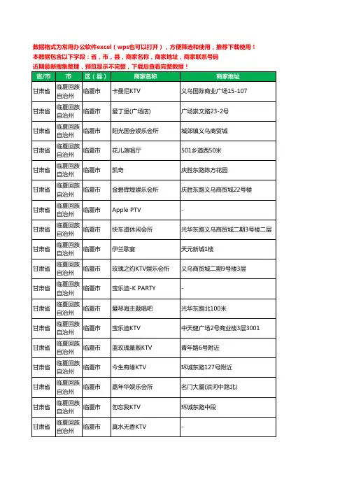 2020新版甘肃省临夏回族自治州临夏市KTV工商企业公司商家名录名单联系电话号码地址大全26家