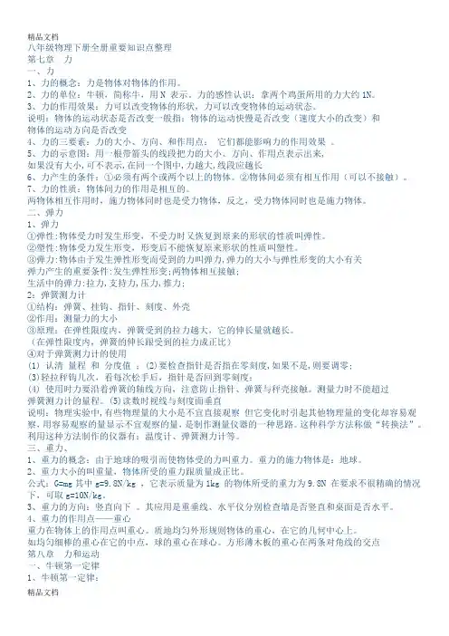 最新八年级物理下册全册重要知识点整理资料