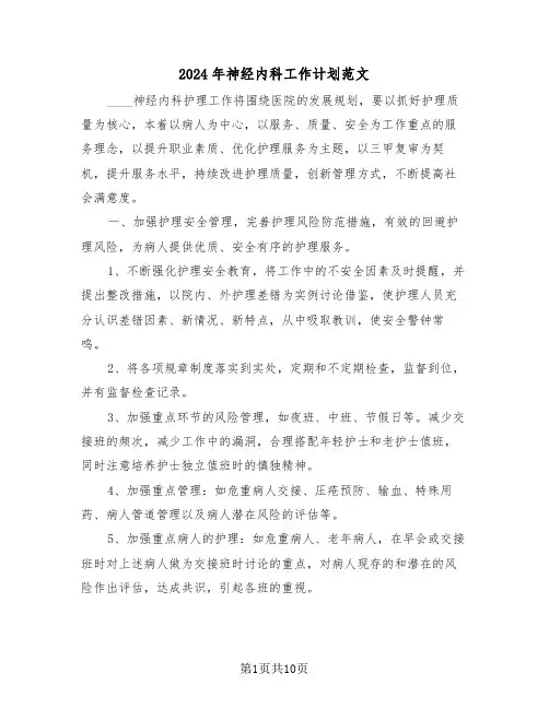 2024年神经内科工作计划范文（四篇）