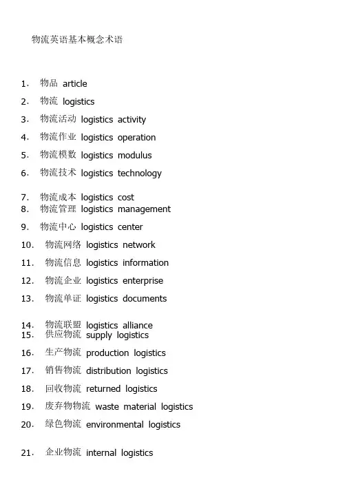 物流英语基本概念术语