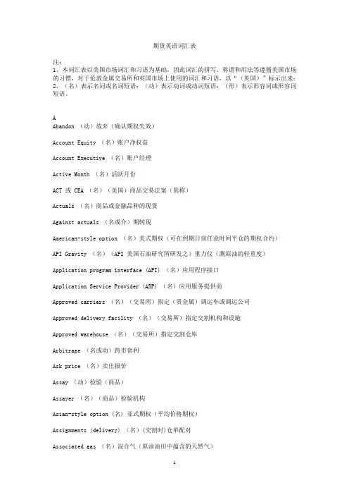 期货英语词汇表