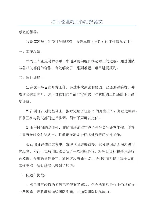 项目经理周工作汇报范文