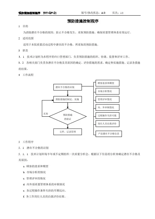 预防措施控制程序