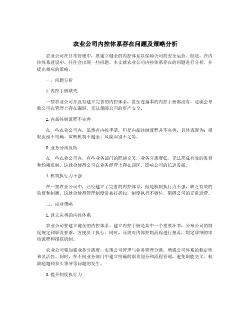 农业公司内控体系存在问题及策略分析