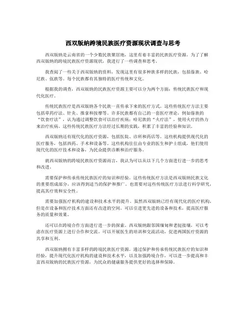 西双版纳跨境民族医疗资源现状调查与思考