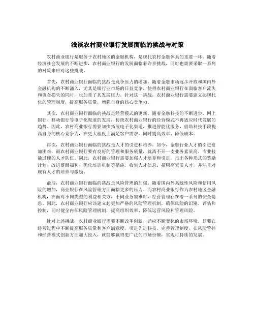 浅谈农村商业银行发展面临的挑战与对策