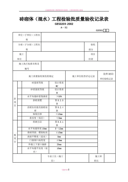 砌体质量检查表