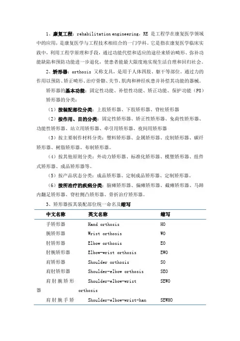 康复工程学复习提纲