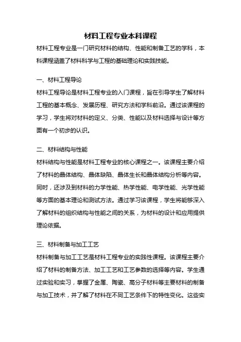 材料工程专业本科课程