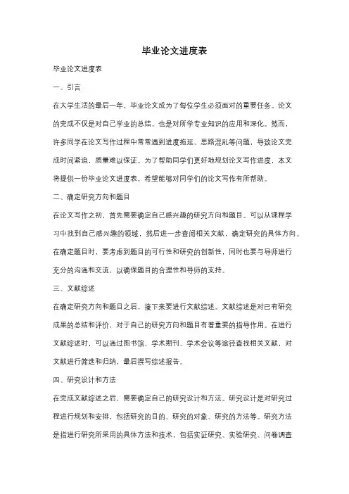 毕业论文进度表