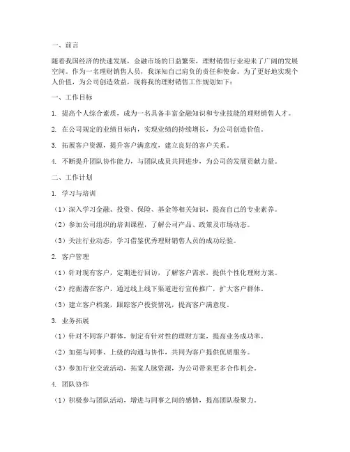 理财销售工作规划