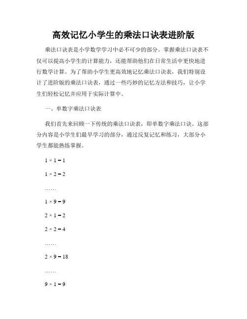 高效记忆小学生的乘法口诀表进阶版